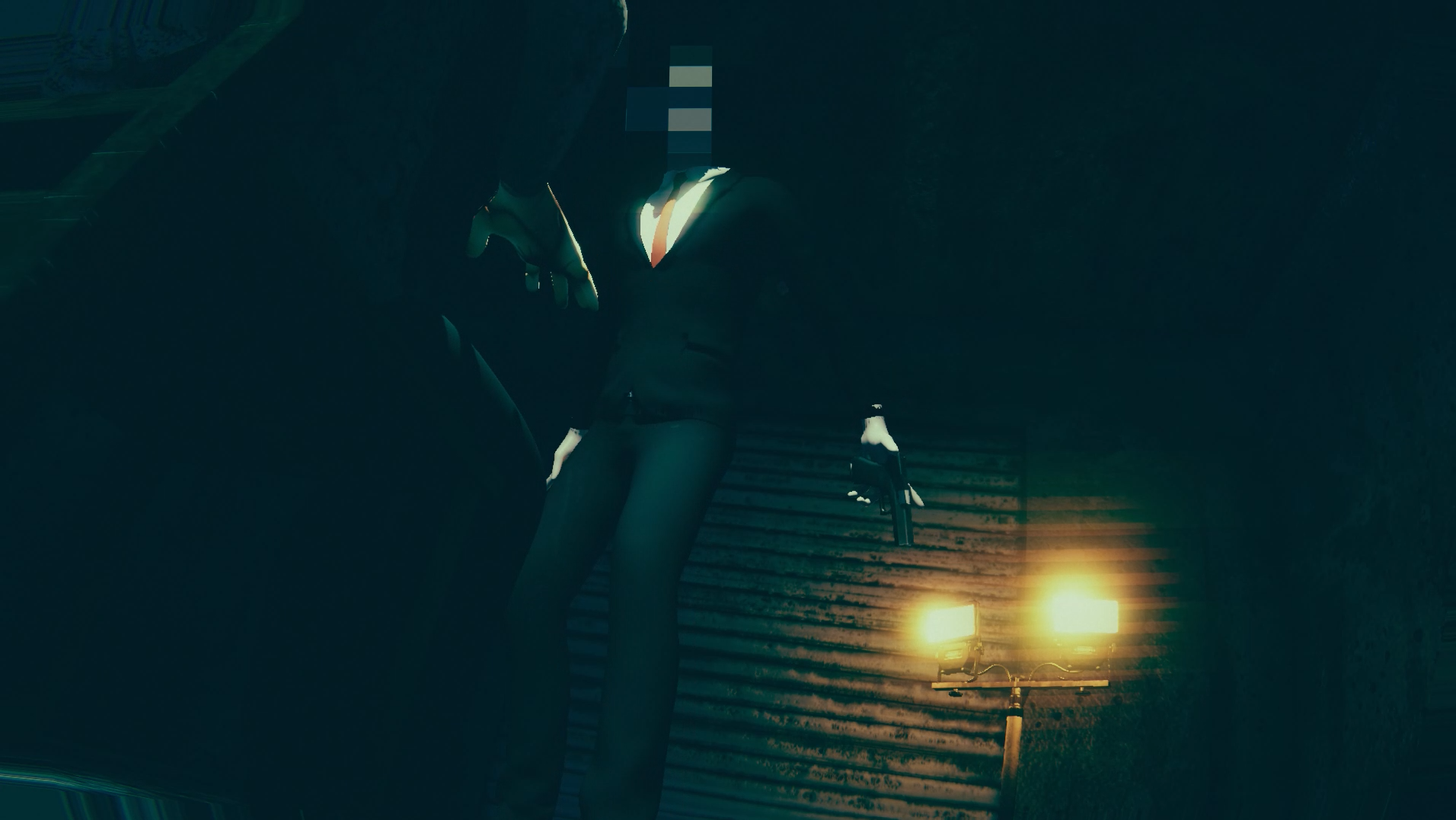 Rooftop courier under work-lights